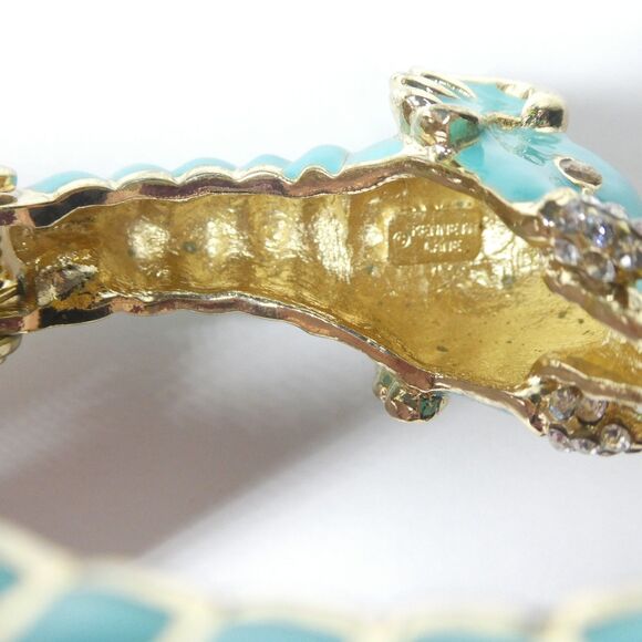 Kenneth Lane Blue Enamel Elephant Hinged Bangle Bracelet Vintage - Picture 12 of 14